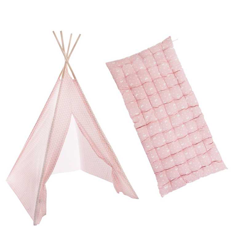 Tipi enfant toile et pin avec coussins de sol alba