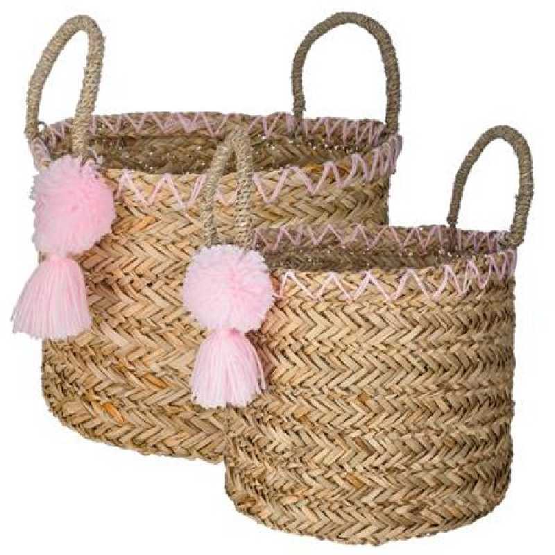 Lot de 2 paniers à pompons Ethnic Rose Atmosphera