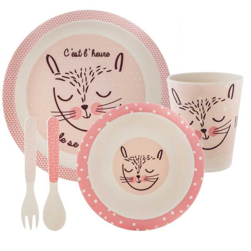 Coffret Repas 5 Pieces En Bambou Pour Bebe Atmosphera Rose