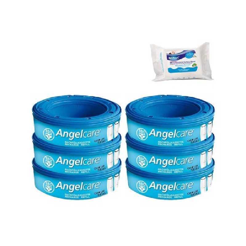 Angelcare Recharges Rondes lot de 6 recharges Classique + 30 Lingettes Milton antibactériennes OFFERTES !! Angelcare Recharges Rondes lot de 6 recharges Classique + 30 Lingettes Milton antibactériennes OFFERTES !!