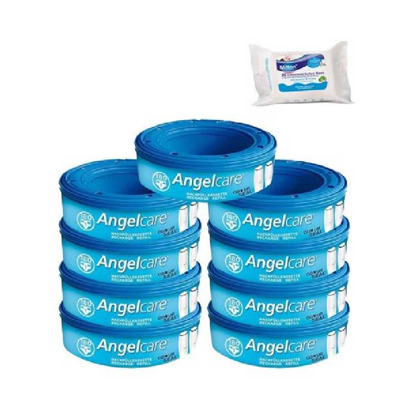 Angelcare Recharges Rondes lot de 9 recharges Classique + 30 Lingettes Milton antibactériennes OFFERTES !! Angelcare Recharges Rondes lot de 9 recharges Classique + 30 Lingettes Milton antibactériennes OFFERTES !!