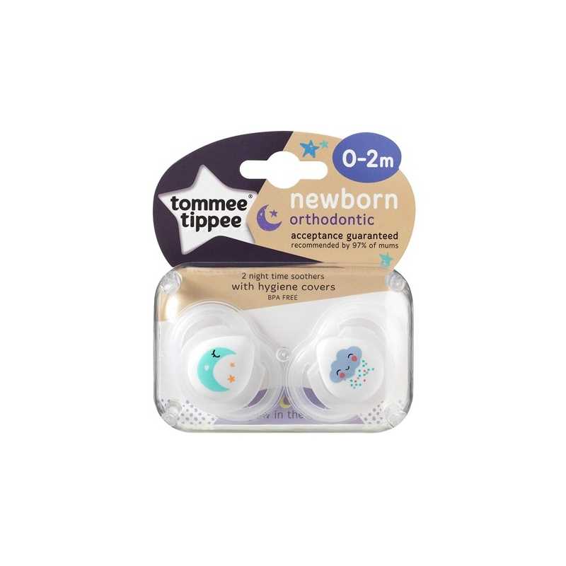 Lot de 2 sucettes nouveau né nuit 0-2 mois Tommee Tippee Lot de 2 sucettes nouveau né nuit 0-2 mois Tommee Tippee