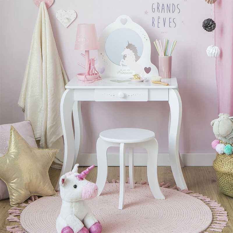 Coiffeuse pour enfant et tabouret blanche - Centrakor