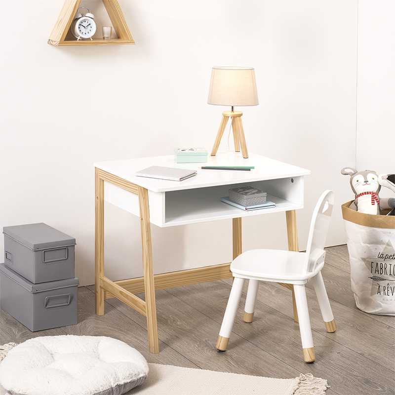 Bureau Blanc et bois Natura, une collection de bureaux enfants