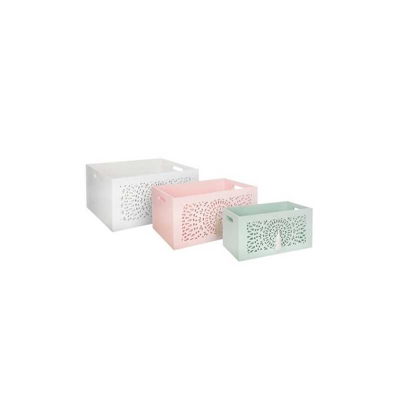 Lot de 3 cagettes à pompons Ethnic Pastel Atmosphera Lot de 3 cagettes à pompons Ethnic Pastel Atmosphera