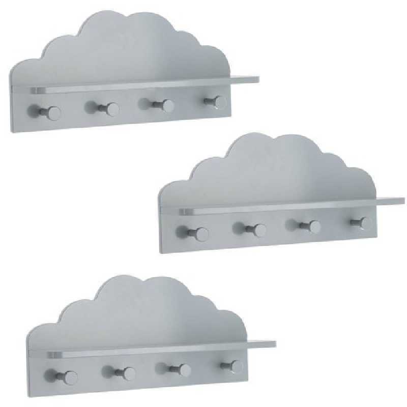 Lot de 3 patères étagères Nuage pour Enfant Coloris Gris