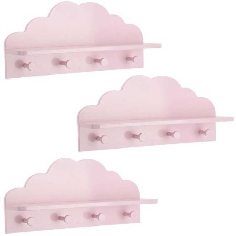 Lot de 3 patères étagères Nuage pour Enfant Coloris Rose Lot de 3 patères étagères Nuage pour Enfant Coloris Rose