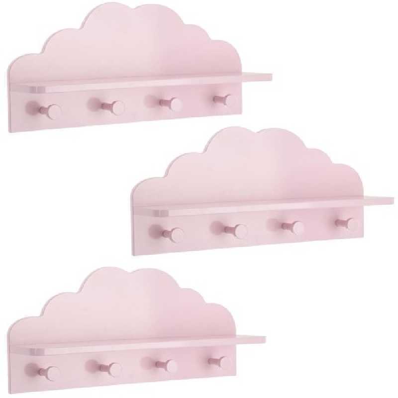 Lot de 3 patères étagères Nuage pour Enfant Coloris Rose