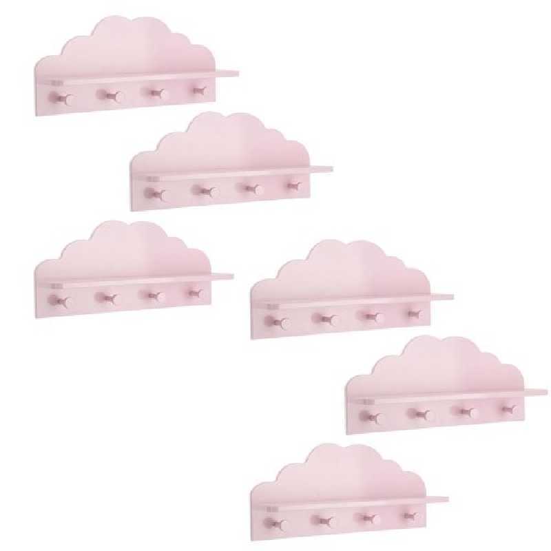 Lot de 6 patères étagères Nuage pour Enfant Coloris Rose