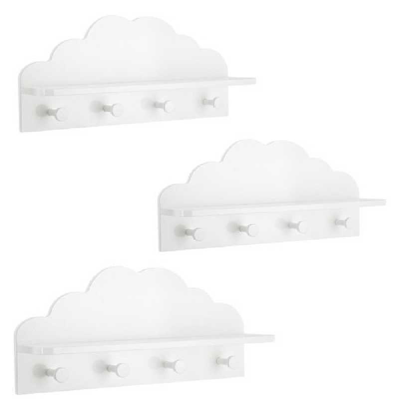 Lot de 3 patères étagères Nuage pour Enfant Coloris Blanc