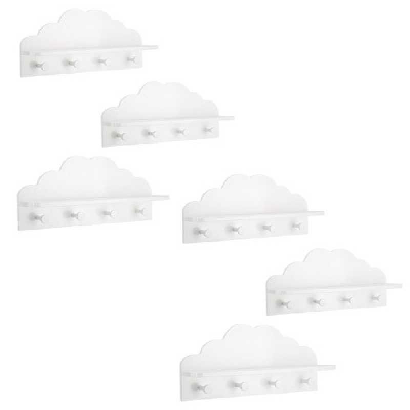 Lot de 6 patères étagères Nuage pour Enfant Coloris Blanc