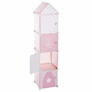 Tour colonne de rangement Rose + 2 rideaux princesse Rose noeud brodé - Atmosphera For Kids