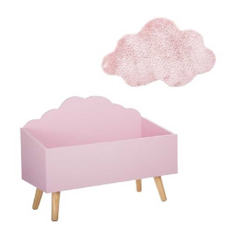 Coffre à Jouets Nuage Rose + Tapis de Chambre Nuage Rose