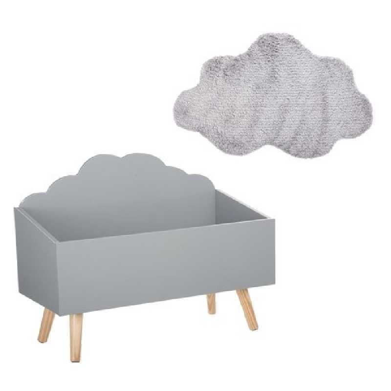 Coffre à Jouets Nuage Gris + Tapis de Chambre Nuage Gris