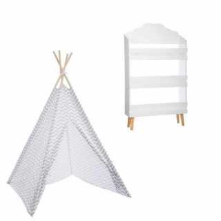 Tipi gris enfant avec Bibliotheque nuage blanc - Atmosphera For Kids