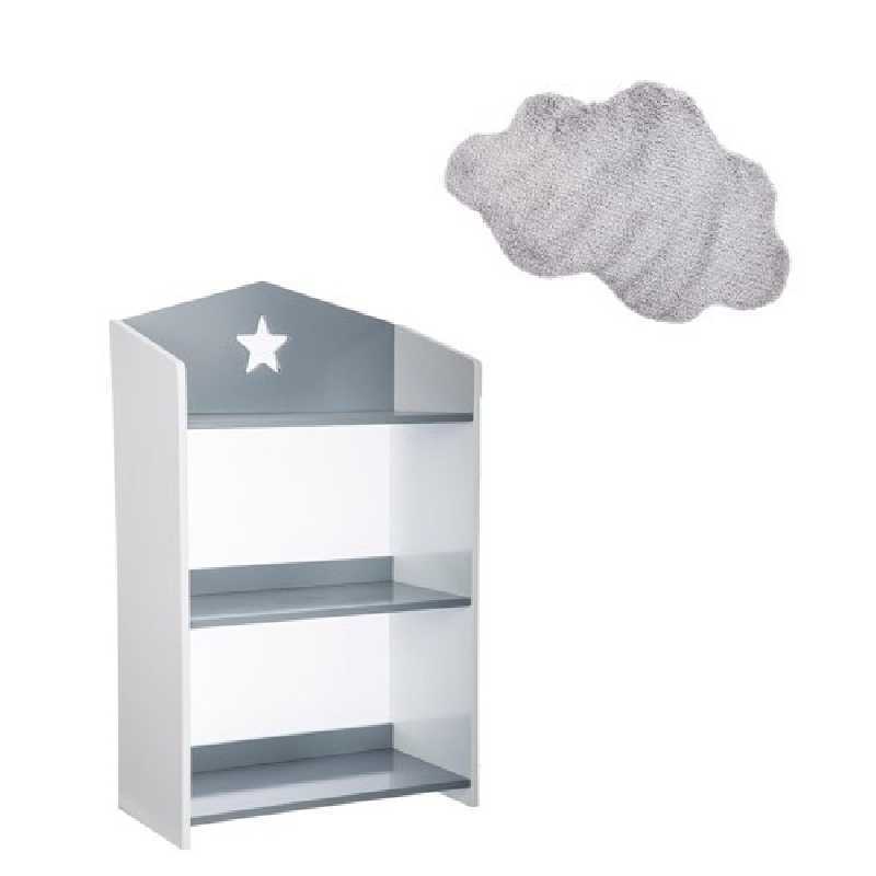 Bibliothèque enfant étoile Gris + Tapis de chambre nuage Gris Bibliothèque enfant étoile Gris + Tapis de chambre nuage Gris