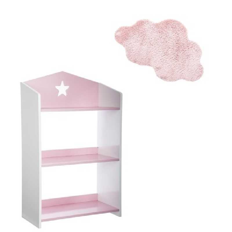 Bibliothèque enfant étoile Rose + Tapis de chambre nuage Rose