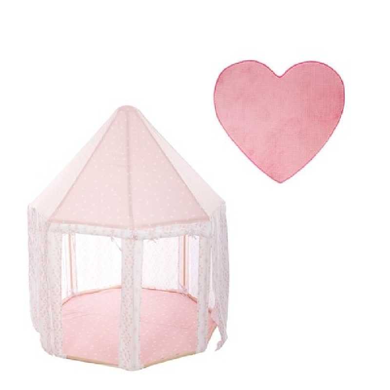 Tente enfant yourte Rose + Tapis de chambre coeur Rose