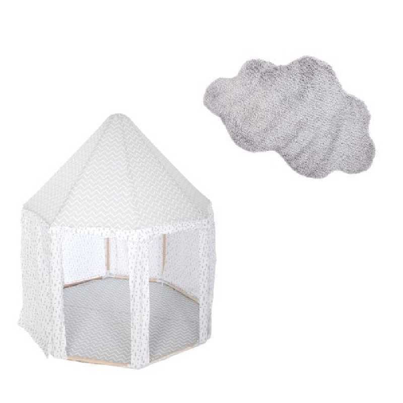 Tente enfant yourte Gris + Tapis de chambre nuage Gris