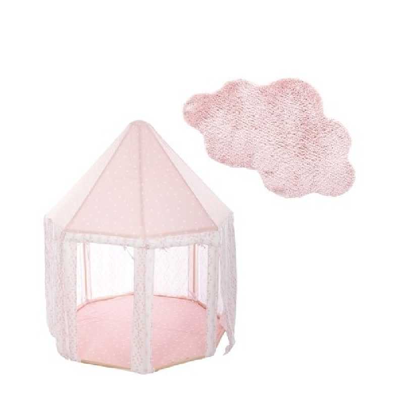 Tente enfant yourte Rose + Tapis de chambre nuage Rose