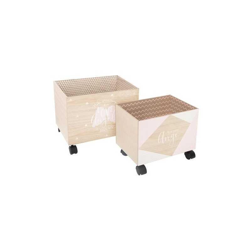 Boites de rangement à roulettes XL bois Atmosphera Roses Boites de rangement à roulettes XL bois Atmosphera Roses