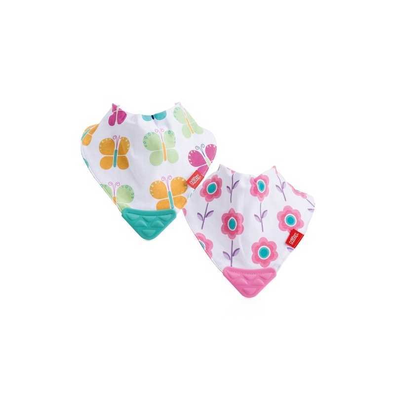 Lot de 2 bavoirs bandanas Fleurs avec anneau Lot de 2 bavoirs bandanas Fleurs avec anneau