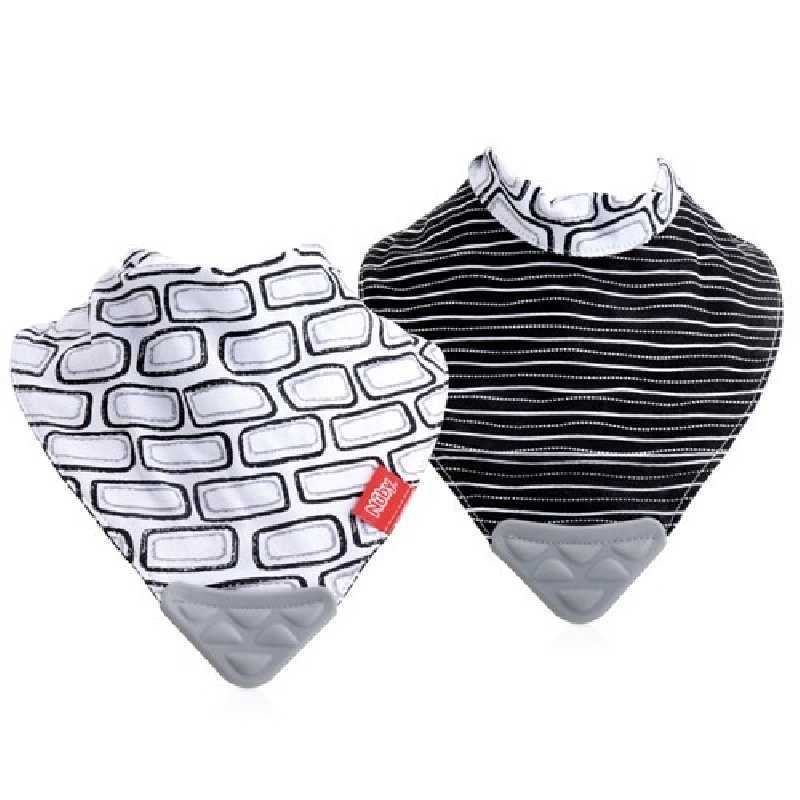 Lot de 2 bavoirs bandanas Gris avec anneau Lot de 2 bavoirs bandanas Gris avec anneau
