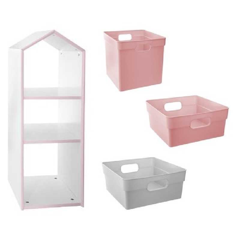 Meuble de rangement 3 niveaux + 3 bacs de rangement Rose Meuble de rangement 3 niveaux + 3 bacs de rangement Rose
