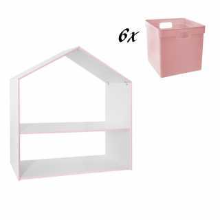 Meuble de rangement 2 niveaux avec 6 bacs Rose - Atmosphera For Kids