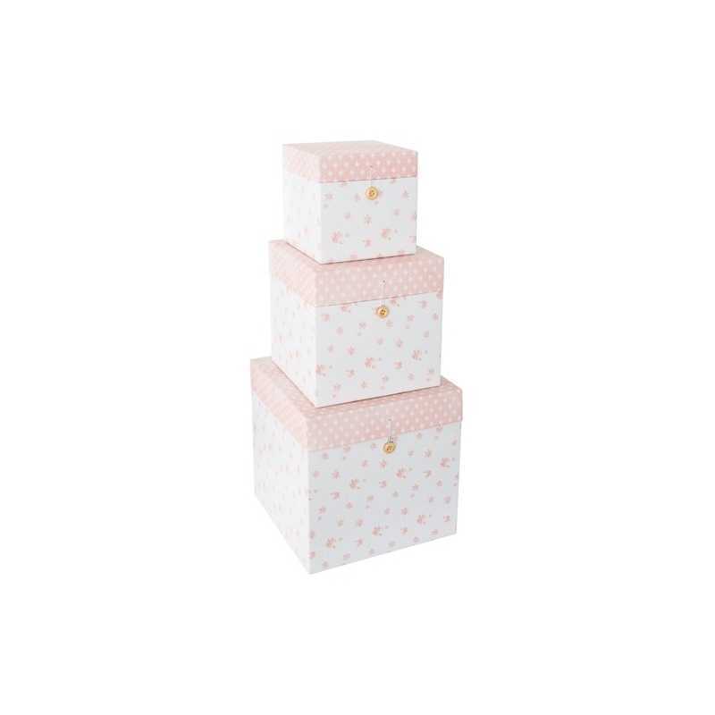 Lot de 3 boîtes décoratives carrées en carton Rose Lot de 3 boîtes décoratives carrées en carton Rose