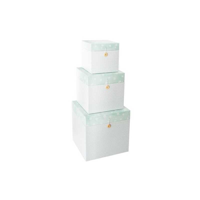 Lot de 3 boîtes décoratives carrées en carton Vert Lot de 3 boîtes décoratives carrées en carton Vert