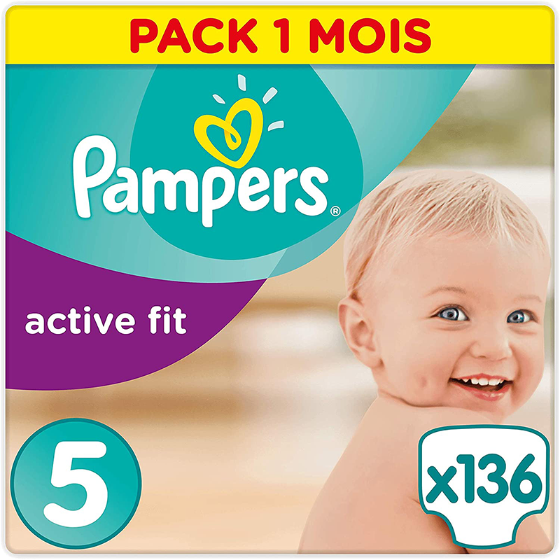 Pampers - Active Fit - Couches Taille 5 (11-23 kg/Junior) - Pack Economique 1 Mois de Consommation (x136 Couches)
