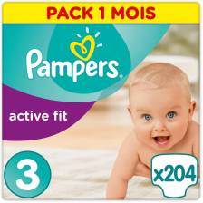 Pampers - Active Fit - Couches Taille 3 (5-9kg/Midi) - Pack économique 1 mois de consommation (x204 couches)