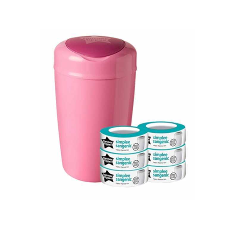 Sangenic SIMPLEE Poubelle à Couches Rose + 6 Recharges Sangenic SIMPLEE Poubelle à Couches Rose + 6 Recharges