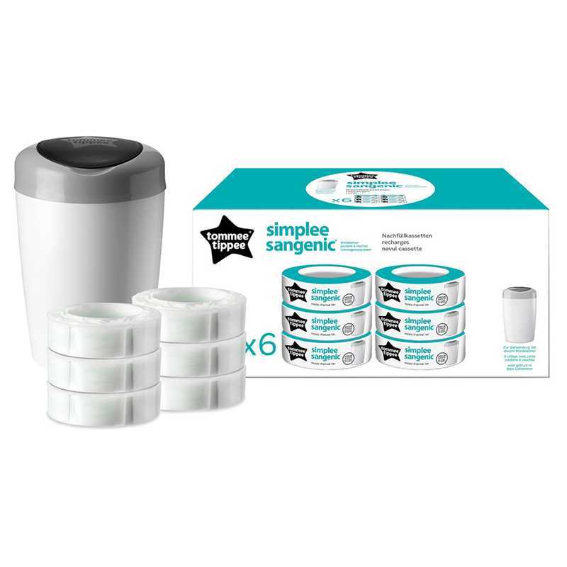 Sangenic SIMPLEE Poubelle à Couches Blanc / Gris + 6 Recharges Sangenic SIMPLEE Poubelle à Couches Blanc / Gris + 6 Recharges