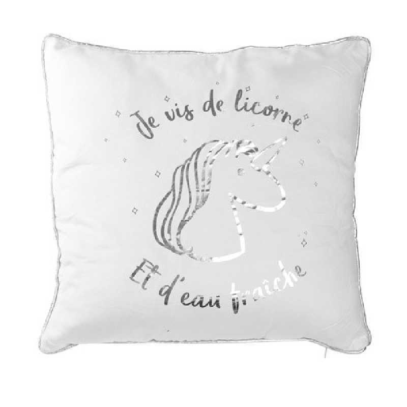 Coussin décoratif Licorne 40x40 Argenté