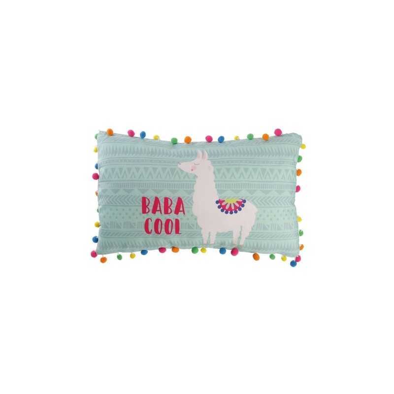 Coussin décoratif Lama avec pompons Bleu Coussin décoratif Lama avec pompons Bleu