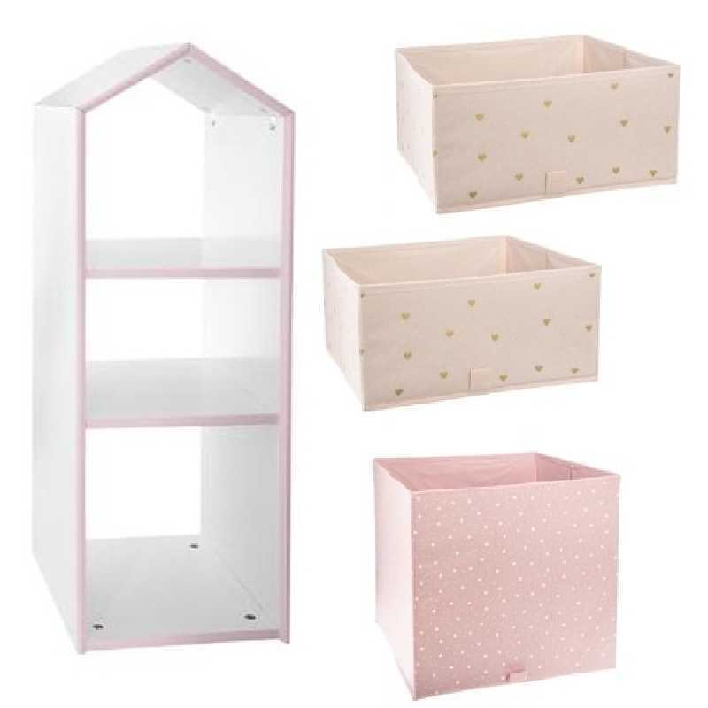 Meuble de rangement rose + 3 paniers de rangement Meuble de rangement rose + 3 paniers de rangement