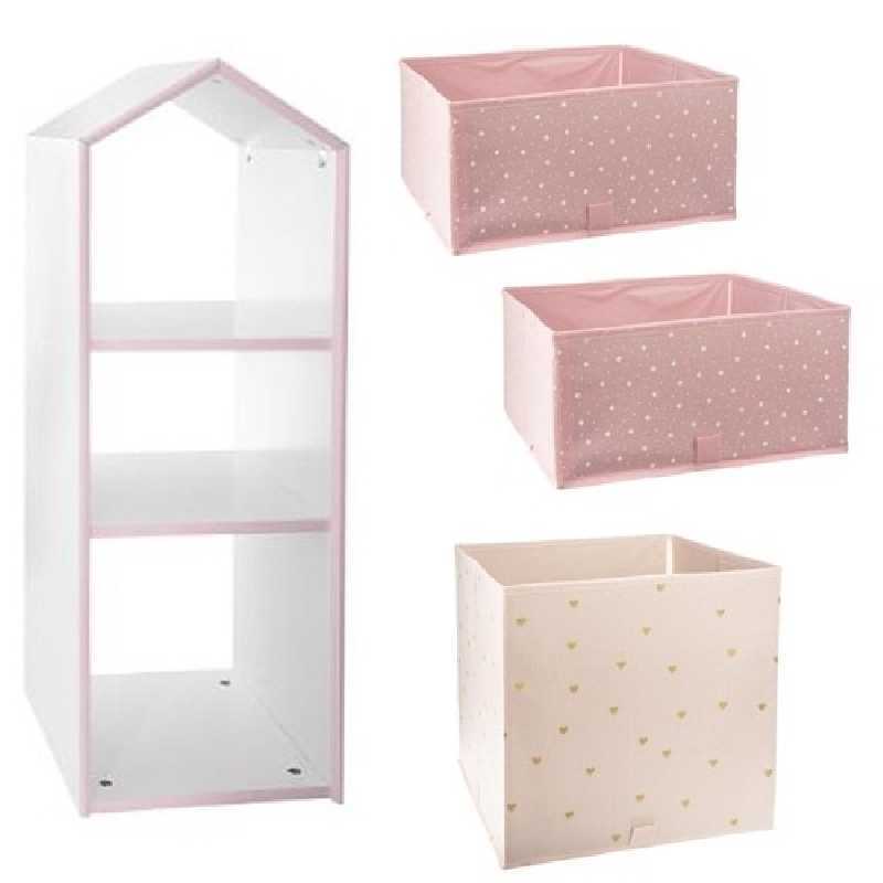 Meuble de rangement rose + 3 paniers de rangement Meuble de rangement rose + 3 paniers de rangement