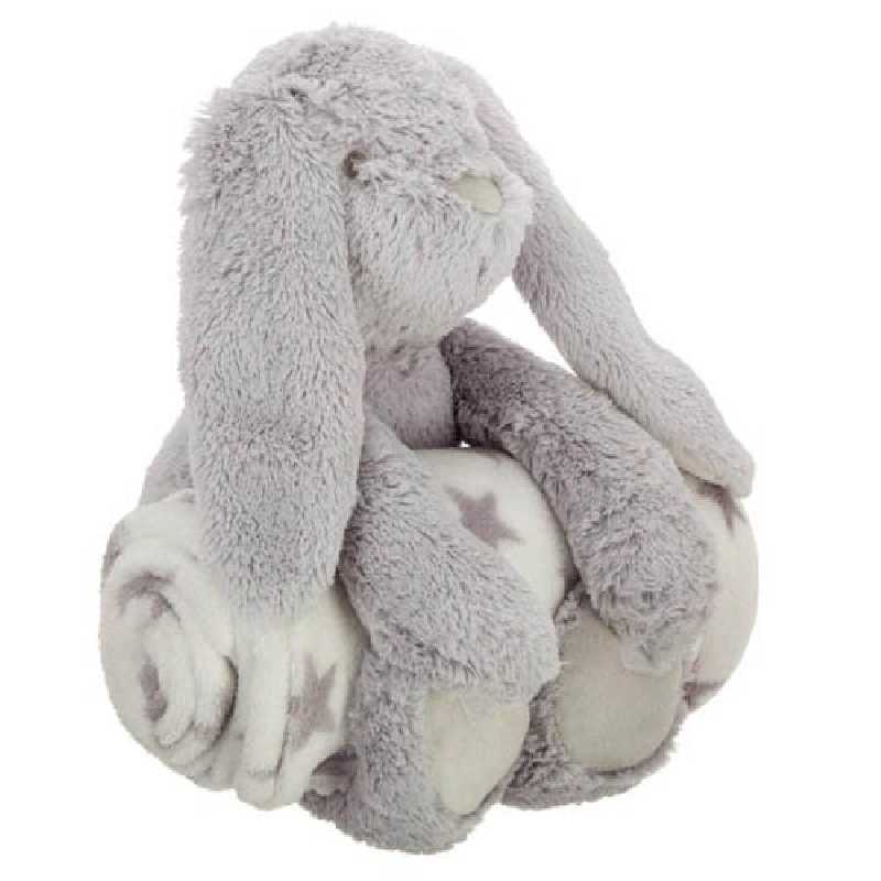Plaid Bebe Avec Peluche Lapin Gris