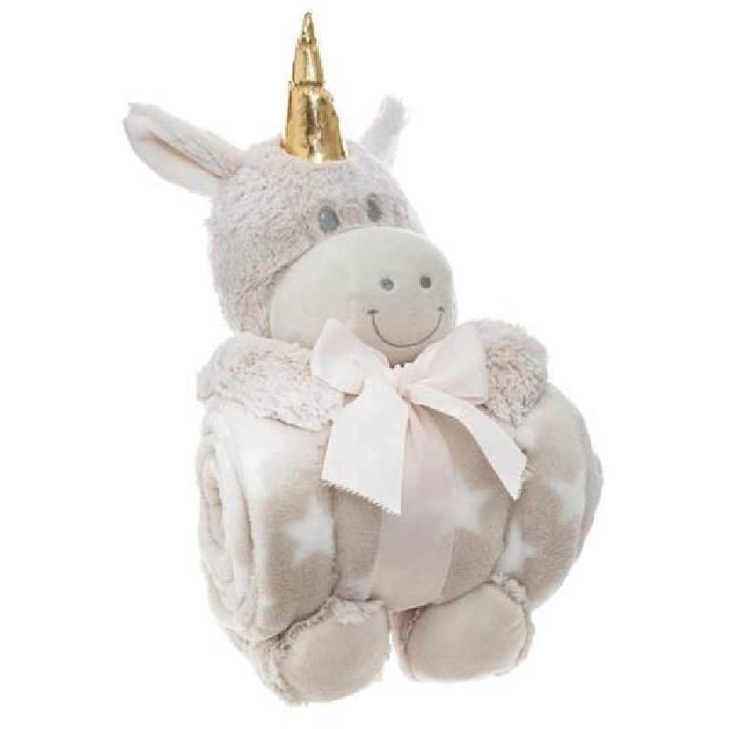 Plaid bébé avec peluche Licorne Doré