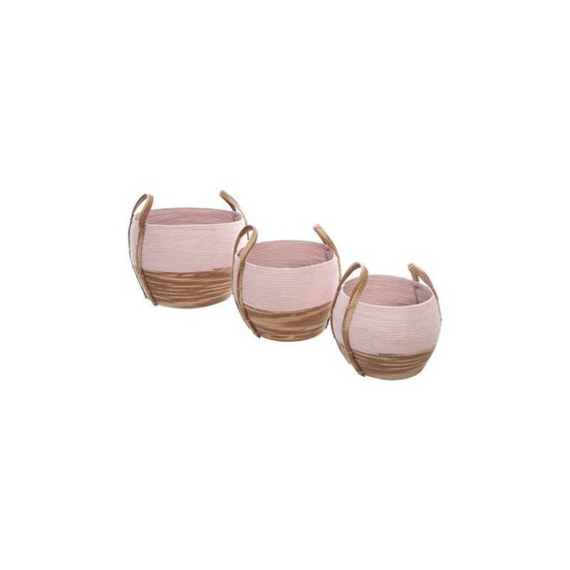 Lot de 3 paniers de rangement Naturel et Rose Lot de 3 paniers de rangement Naturel et Rose