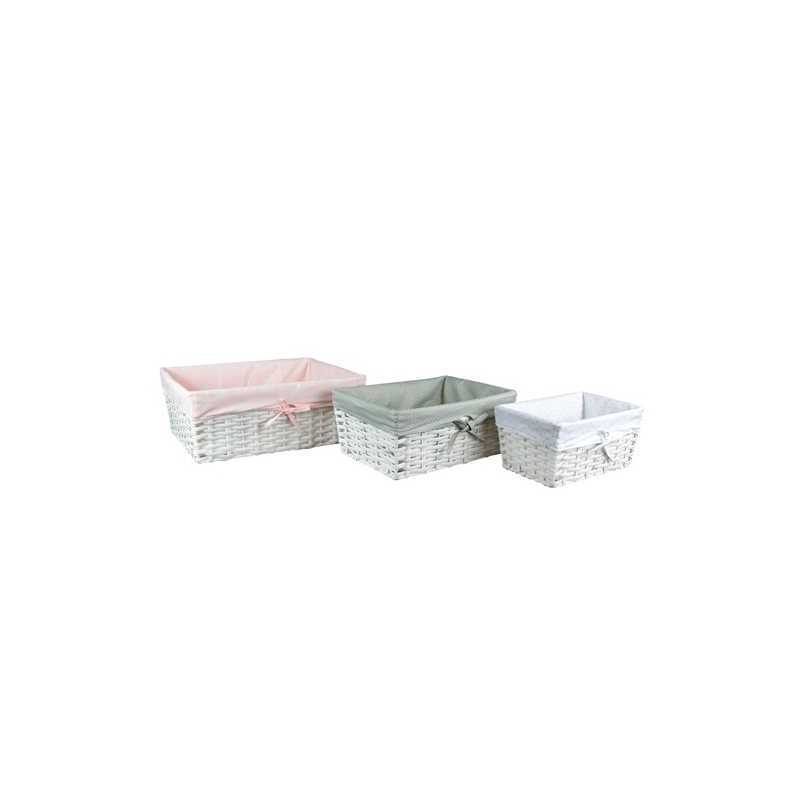 Lot de 3 paniers tresses rectangulaires en osier Rose Vert Blanc Lot de 3 paniers tresses rectangulaires en osier Rose Vert Blanc