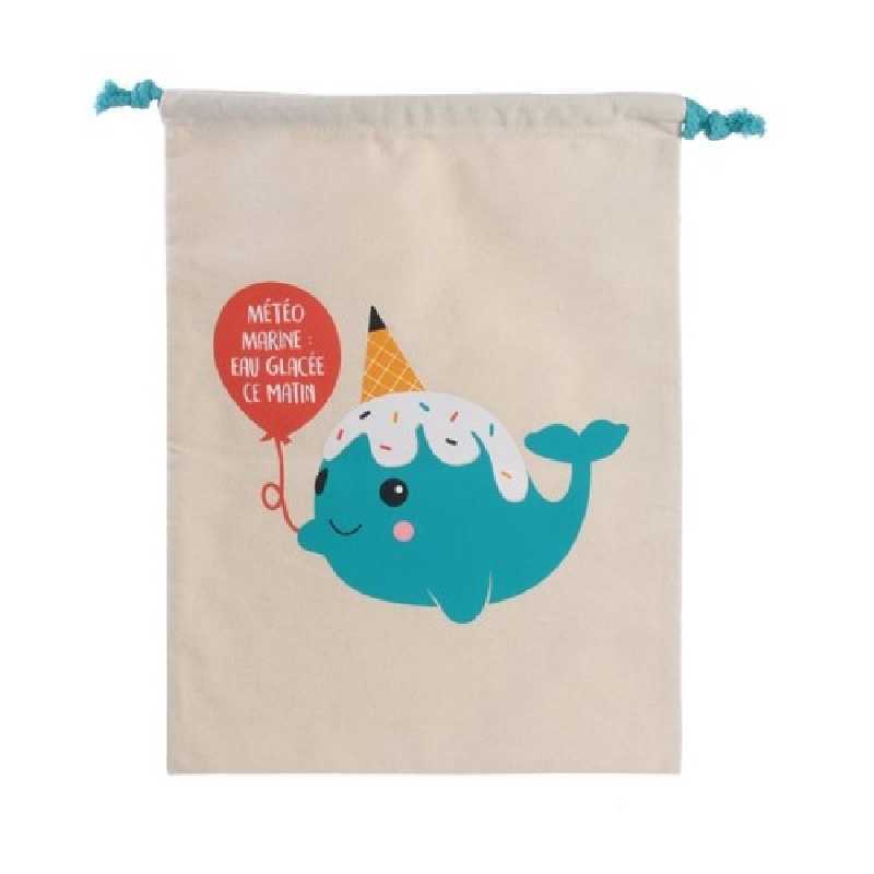 Sac à ranger pyjama et doudou Baleine 35 x 27