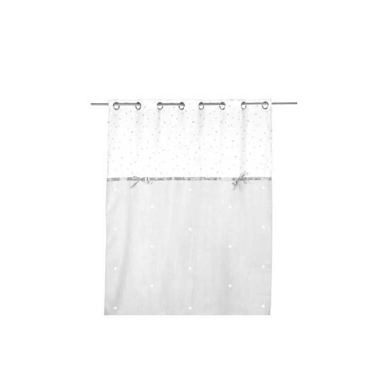 Rideau satiné princesse avec noeud brodé 140 x 260 cm Gris/Bleu Rideau satiné princesse avec noeud brodé 140 x 260 cm Gris/Bleu