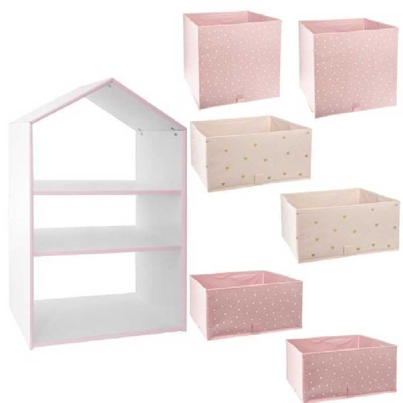 Meuble de rangement rose + 6 paniers de rangement Meuble de rangement rose + 6 paniers de rangement