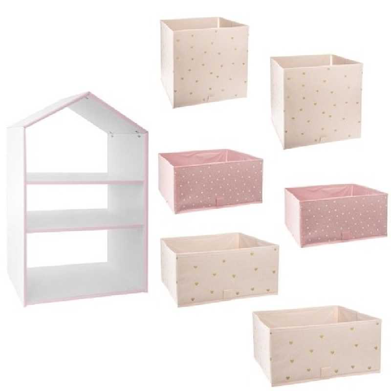 Meuble de rangement rose + 6 paniers de rangement Meuble de rangement rose + 6 paniers de rangement