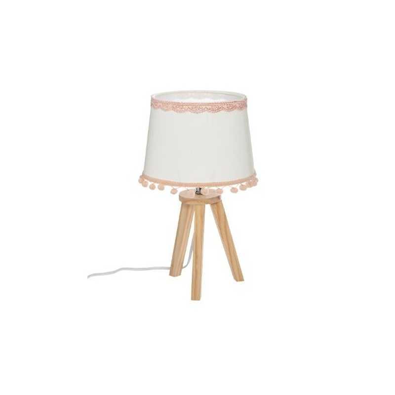 Lampe pied bois et pompons Lampe pied bois et pompons