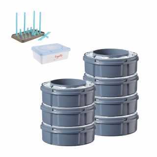 Sangenic Recharge Lot de 7 + Coffret Egouttoir Biberon + Boite Lingettes BLEU
