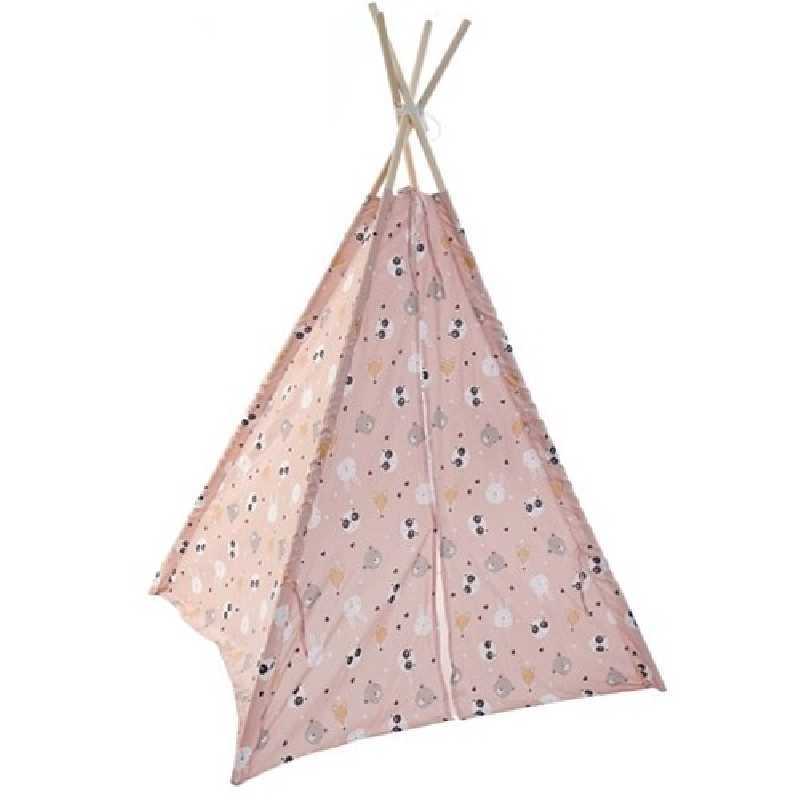 Tipi enfant Polyester et Bois Animaux Rose Tipi enfant Polyester et Bois Animaux Rose
